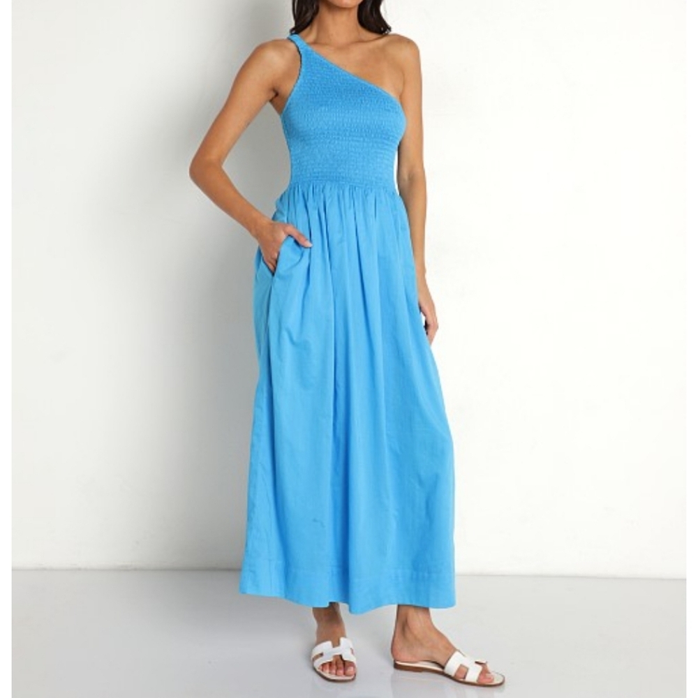 Faithfull the Brand One-Shoulder Maxi Dress in Sky Blue